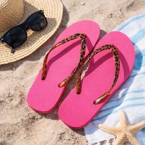 MINISO Life Pink Flip Flops Leopard Strap Summer Sandals